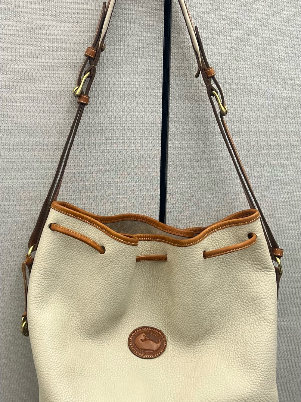 Cream Pebble Leather Shoulder Bag with Brown Trim DOONEY BOURKE